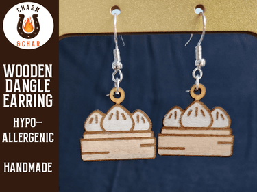 Soup Dumpling Wood Dangle Earrings - Food Fashion Earring - Dangle Earring - Charm and Char